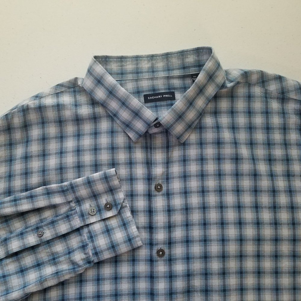 Zachary Prell Blue Plaid Button Front Long Sleeve Shirt Mens Size 2XL